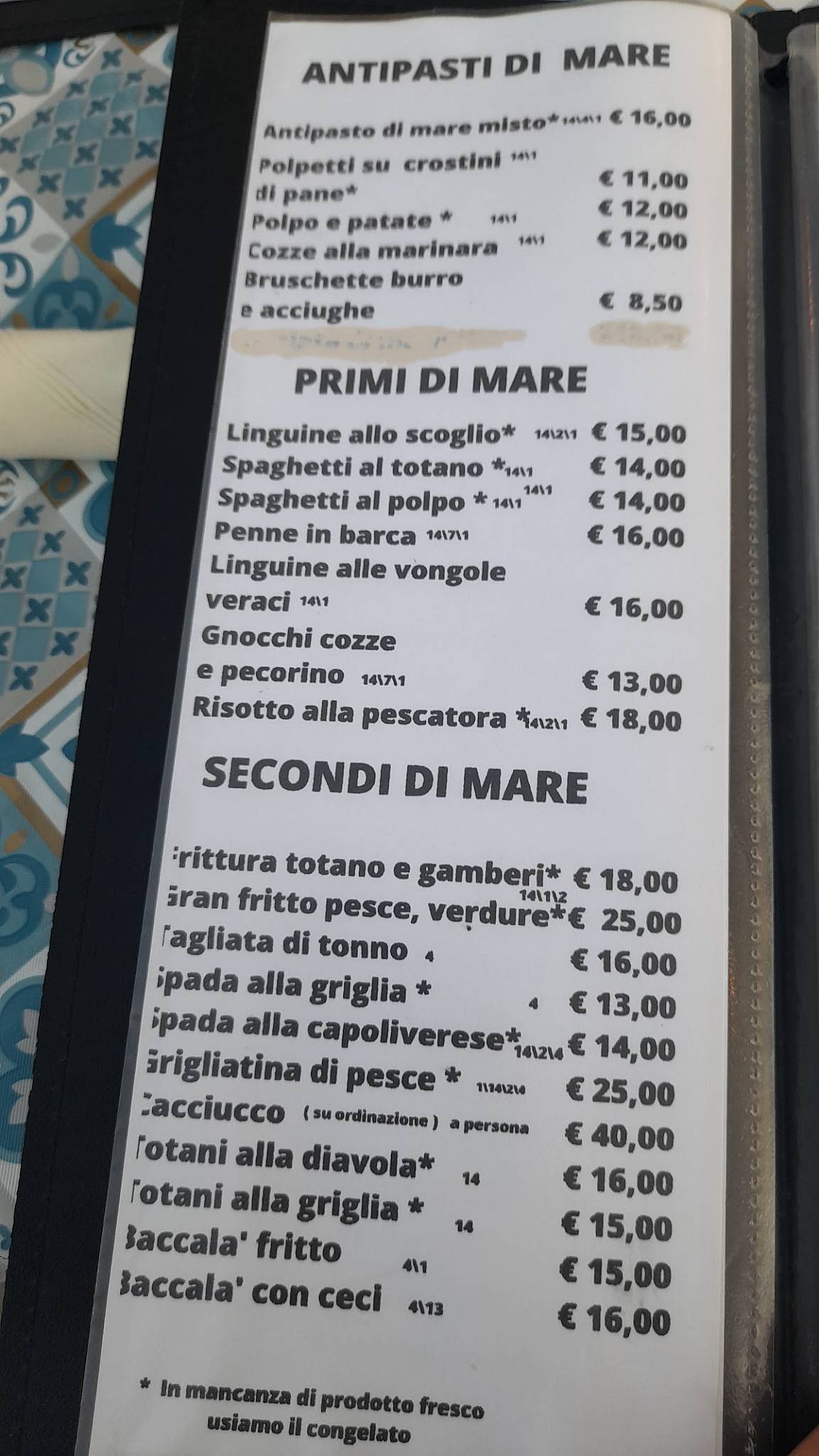 Menu di Trattoria da Franco 