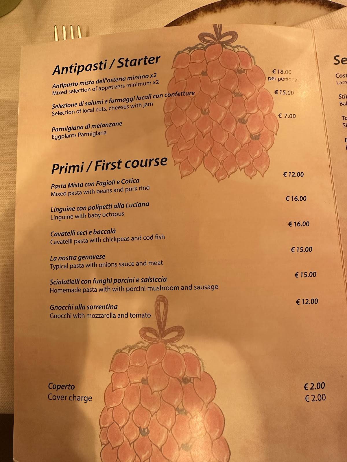 Menu di Osteria Rispoli 