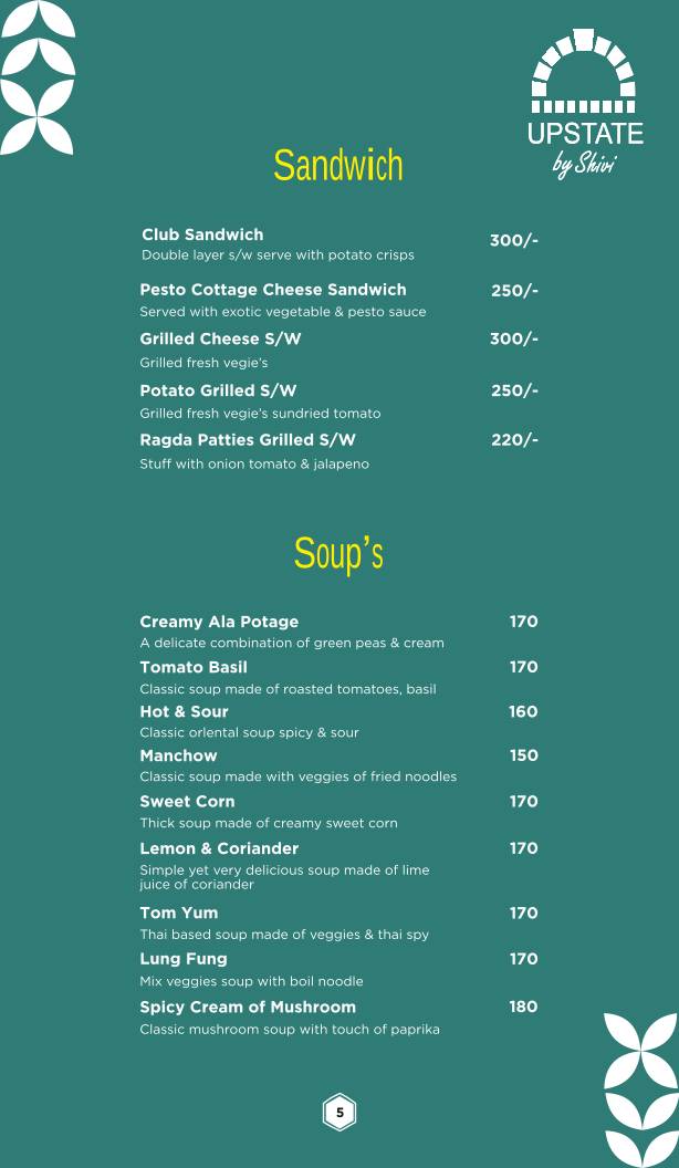 UPSTATE BY SHIVI menu