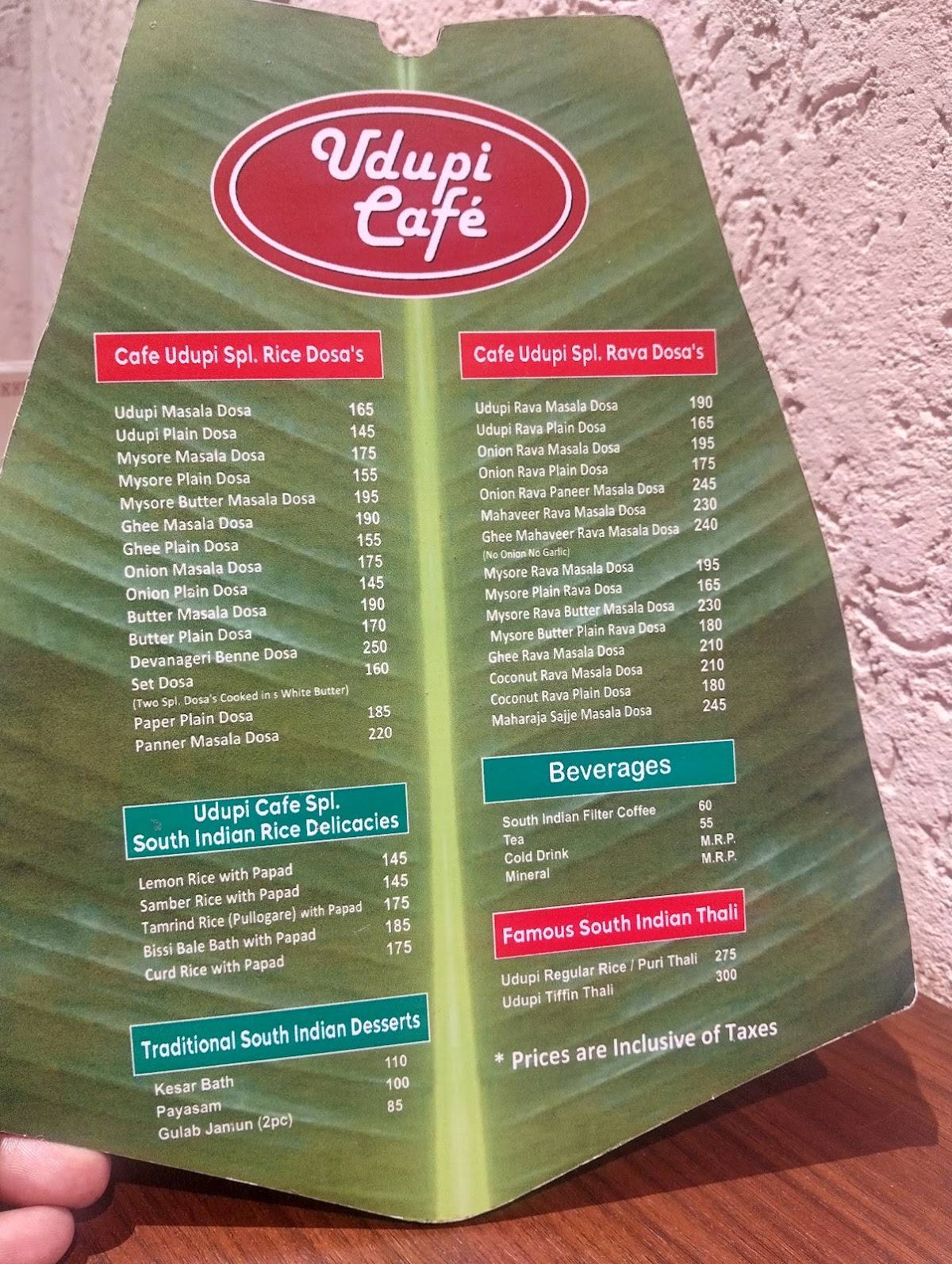 Udupi Cafe menu
