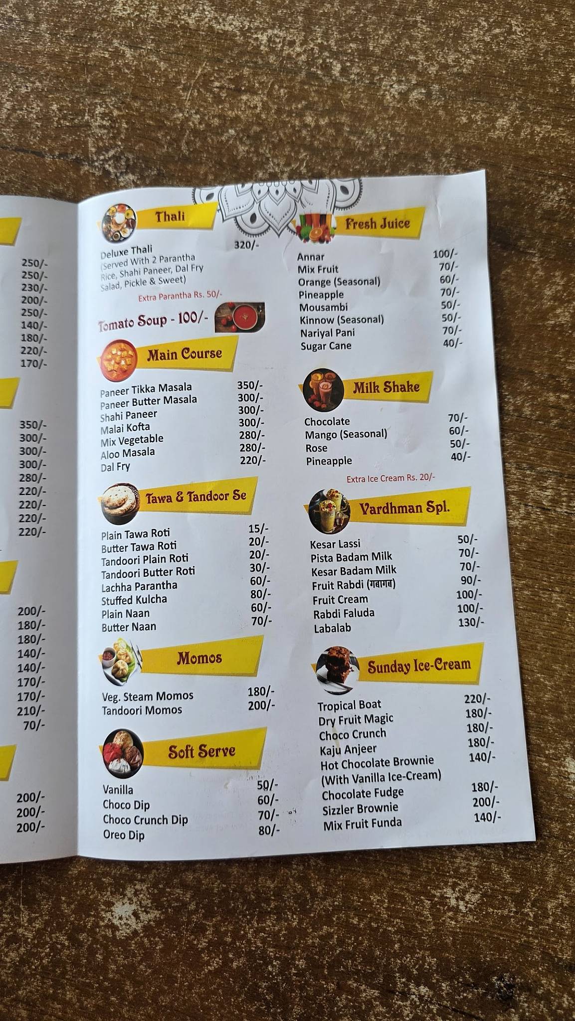 Vardhman Restaurant menu