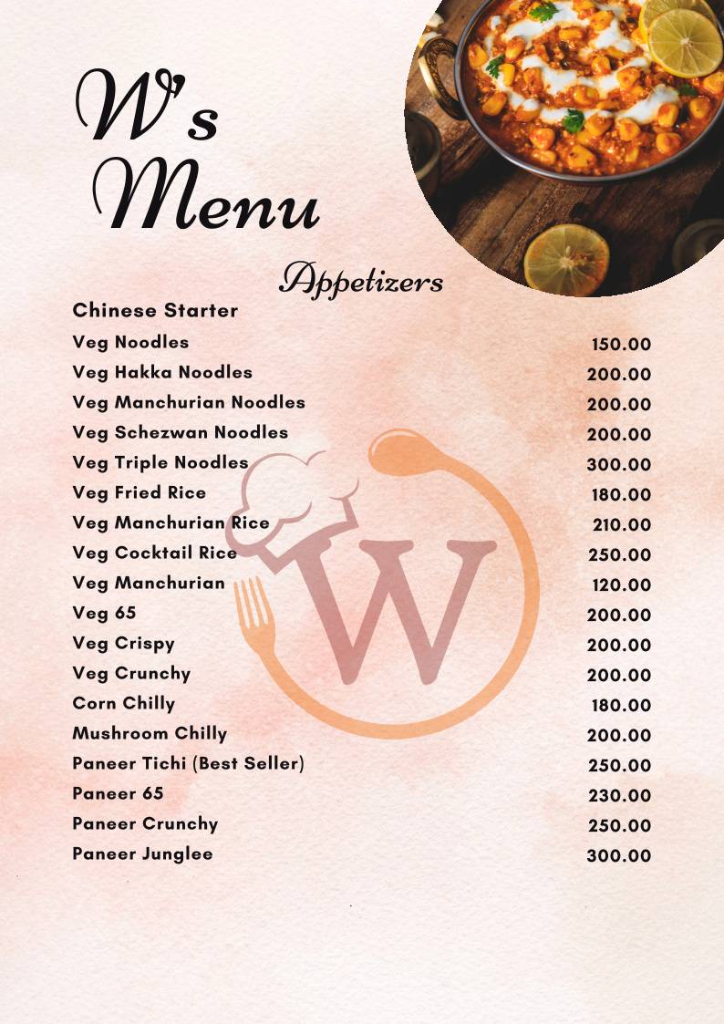 W Restaurant menu