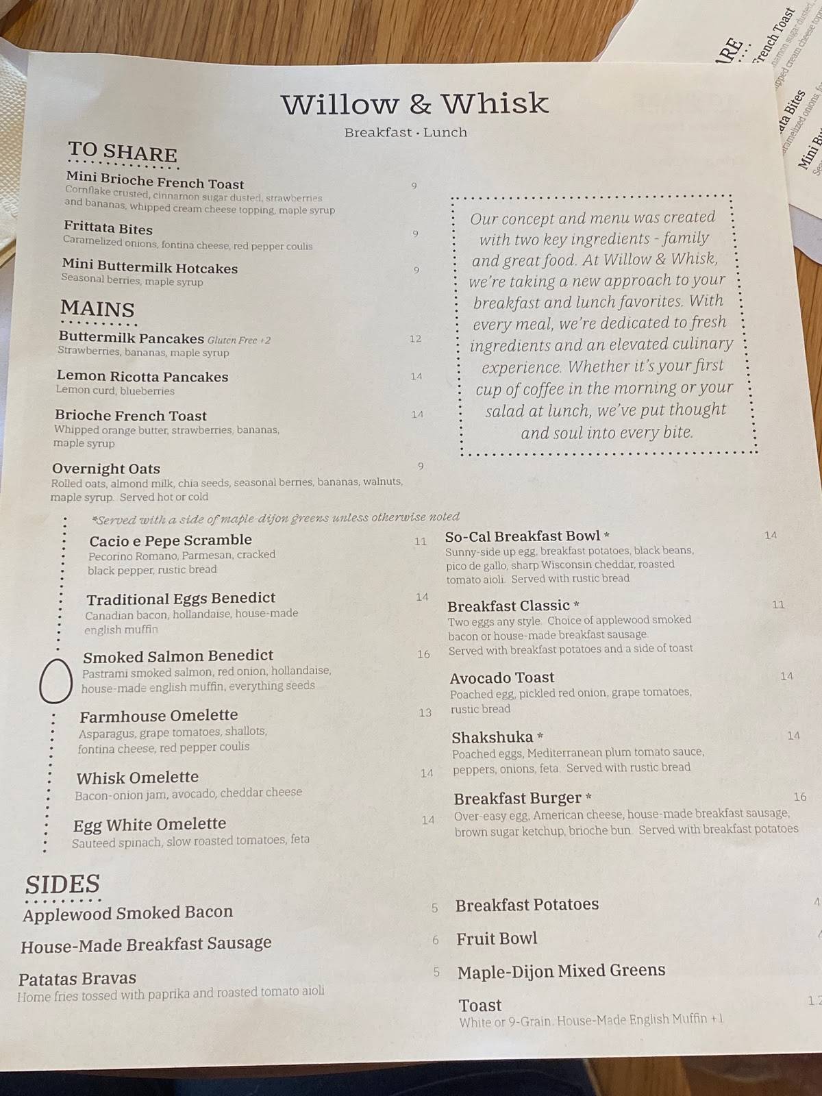 Menu at Willow & Whisk cafe, Wyckoff