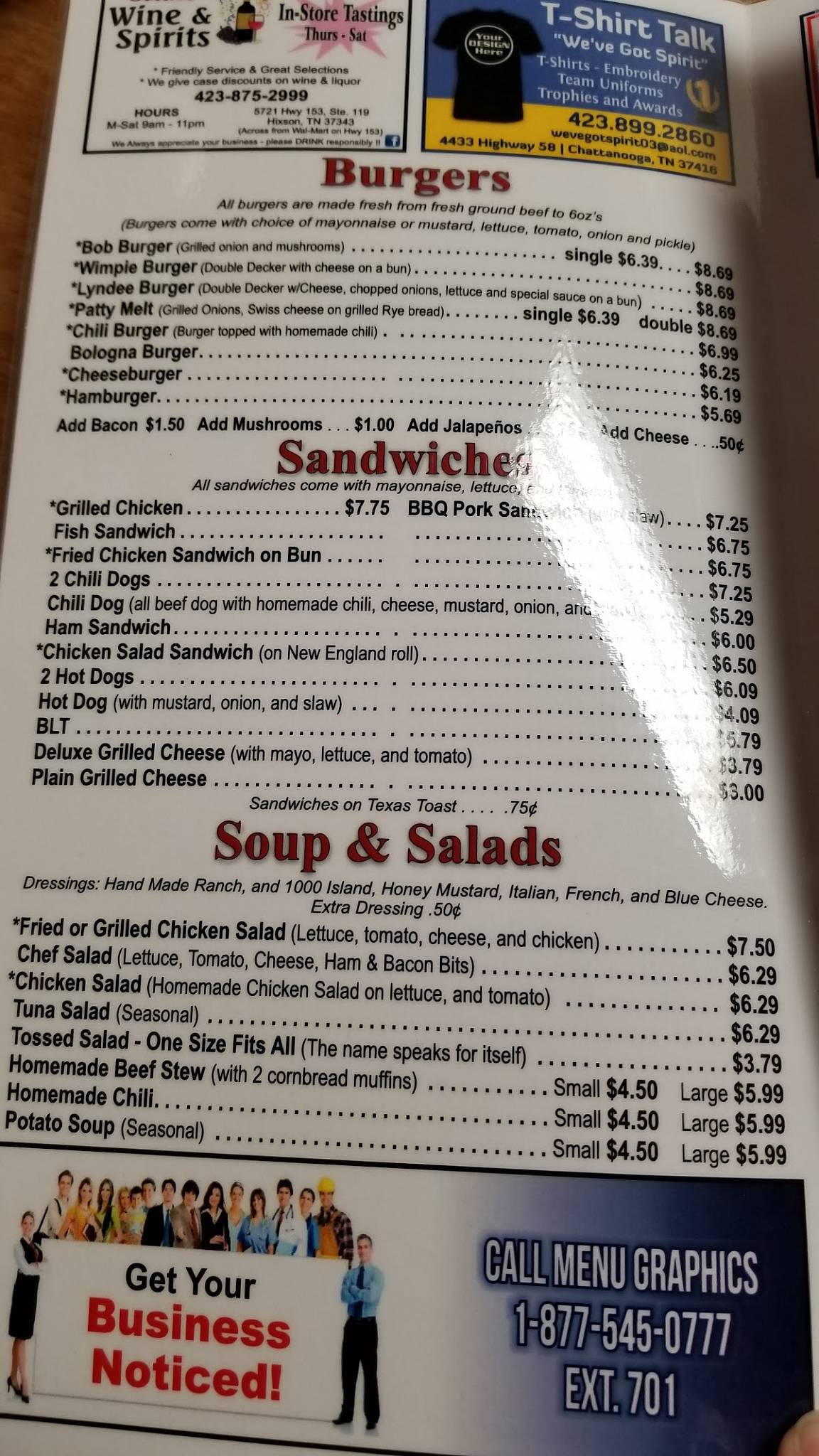 Menu at Wimpie's Country Restaurant, SoddyDaisy