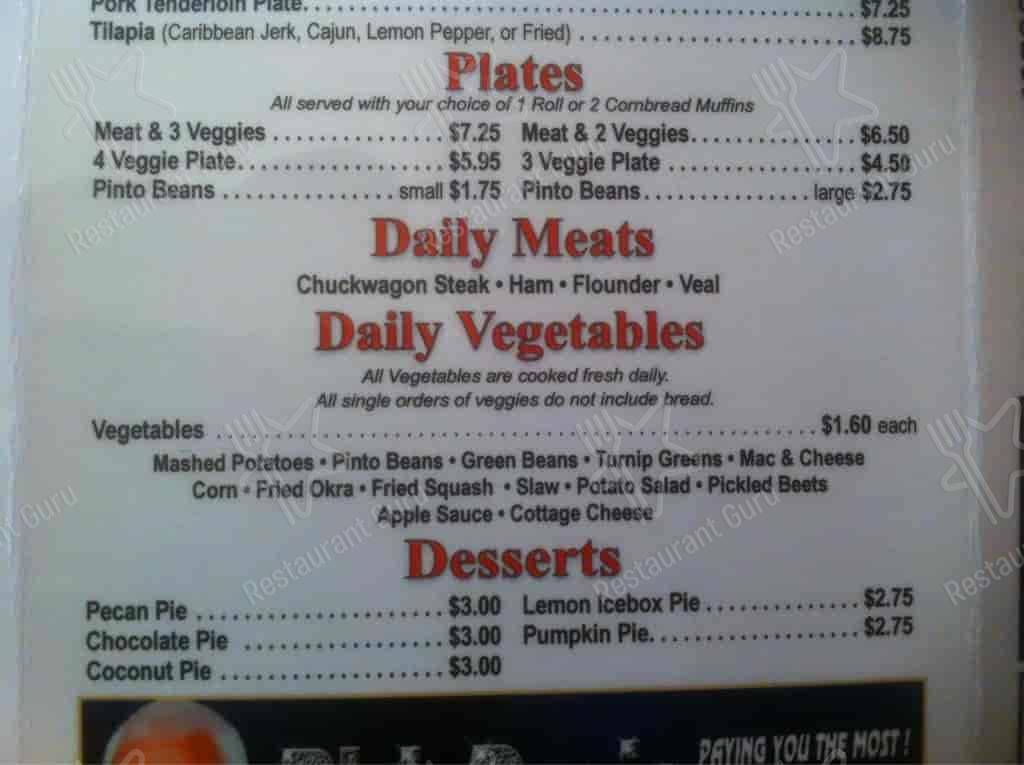 Menu at Wimpie's Country Restaurant, SoddyDaisy