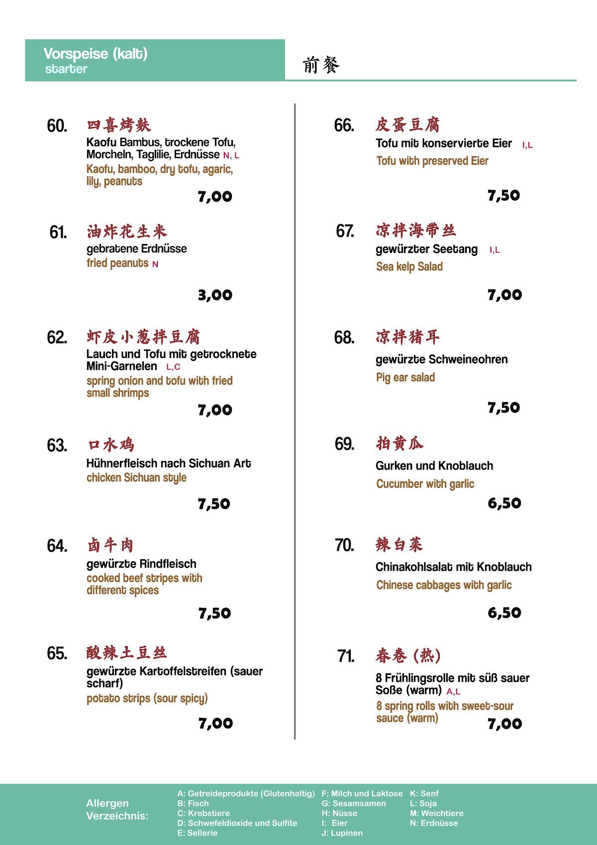 Menu de Wok Show