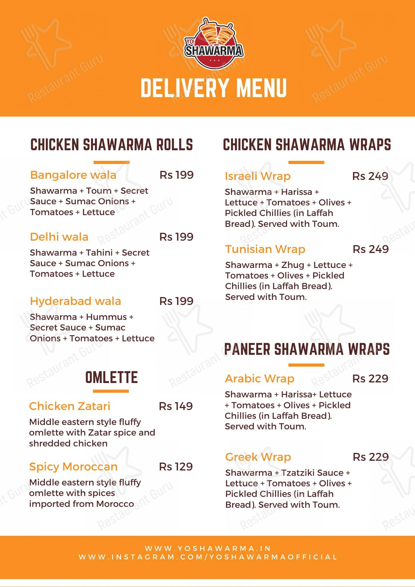Yo Shawarma menu