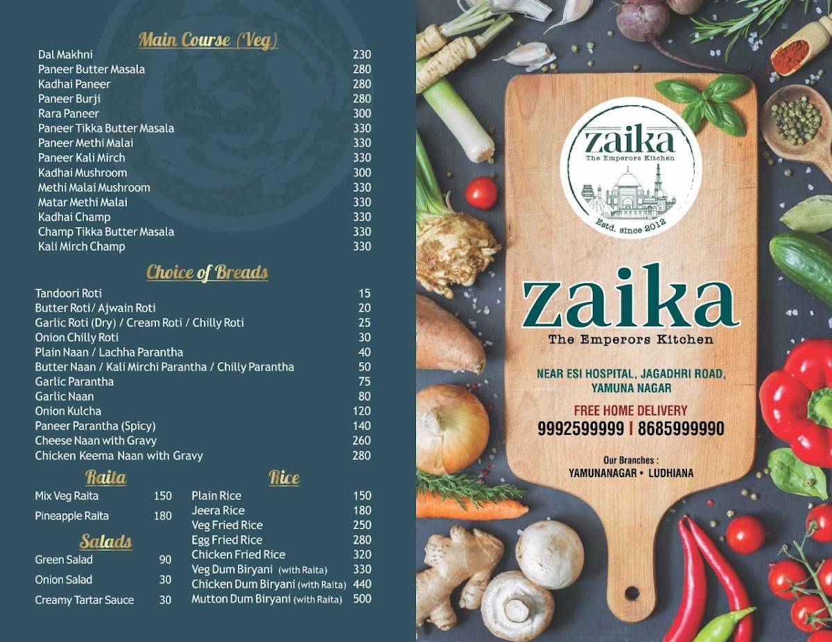 Zaika The Emperor's Kitchen menu