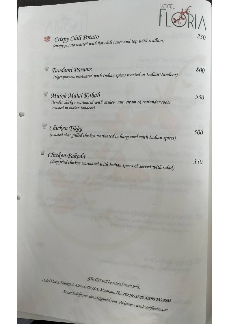 Zamzo Grill & Kitchen Restaurant (Hotel Floria) menu
