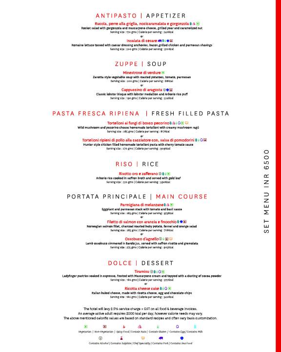 Zanotta - The Leela Ambience Gurugram menu