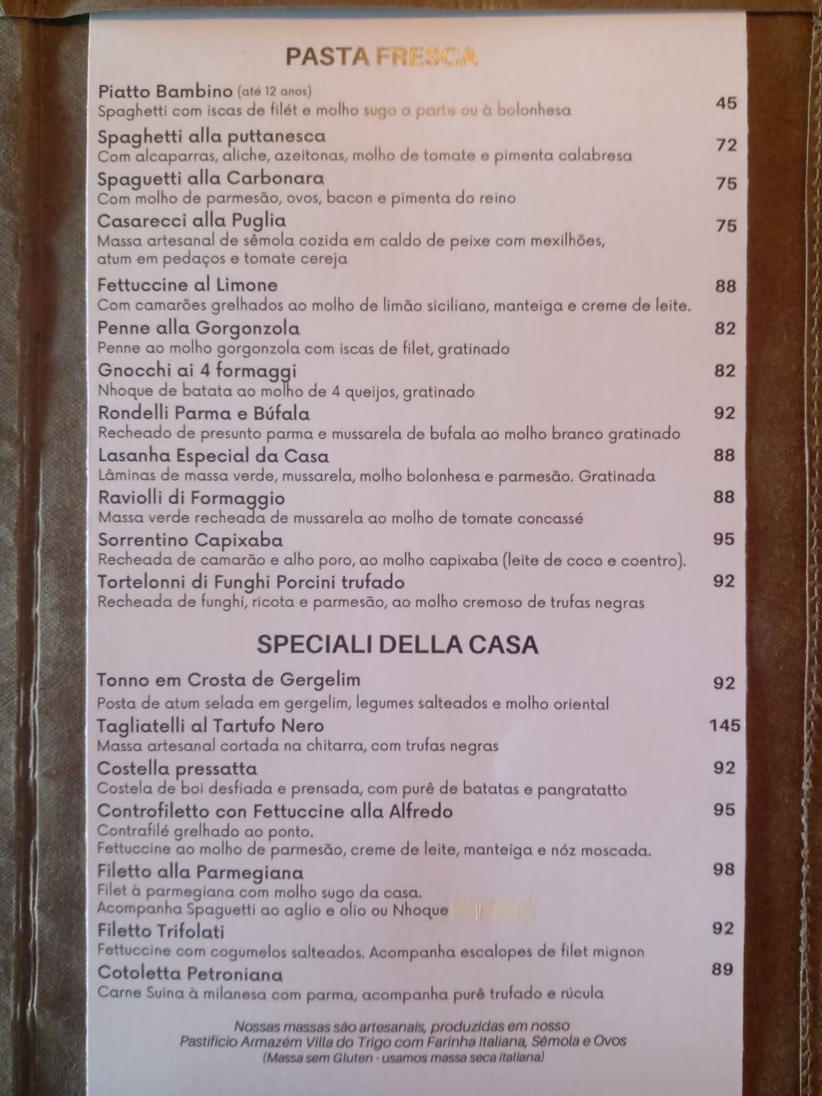 Zizzi bar e cucina cardápio
