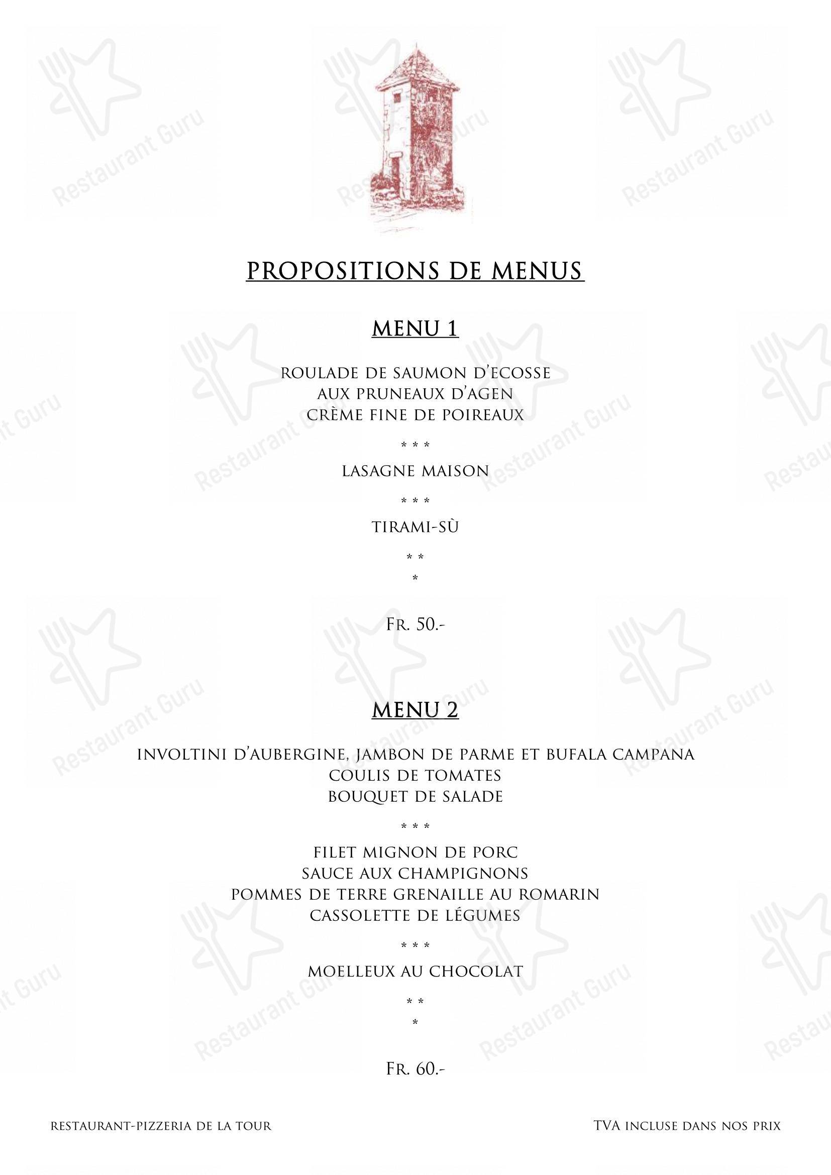 Menu per Restaurant de la Tour pizzeria