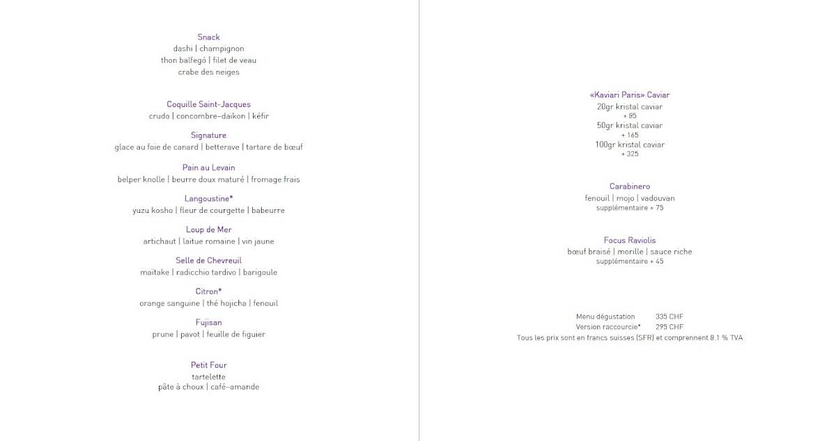 Menu di Restaurant focus Atelier 