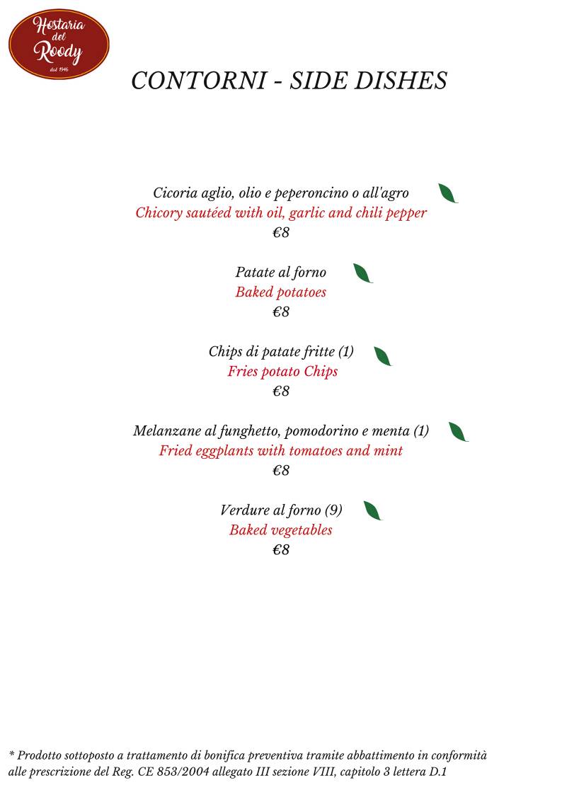 Menu de hostaria del roody