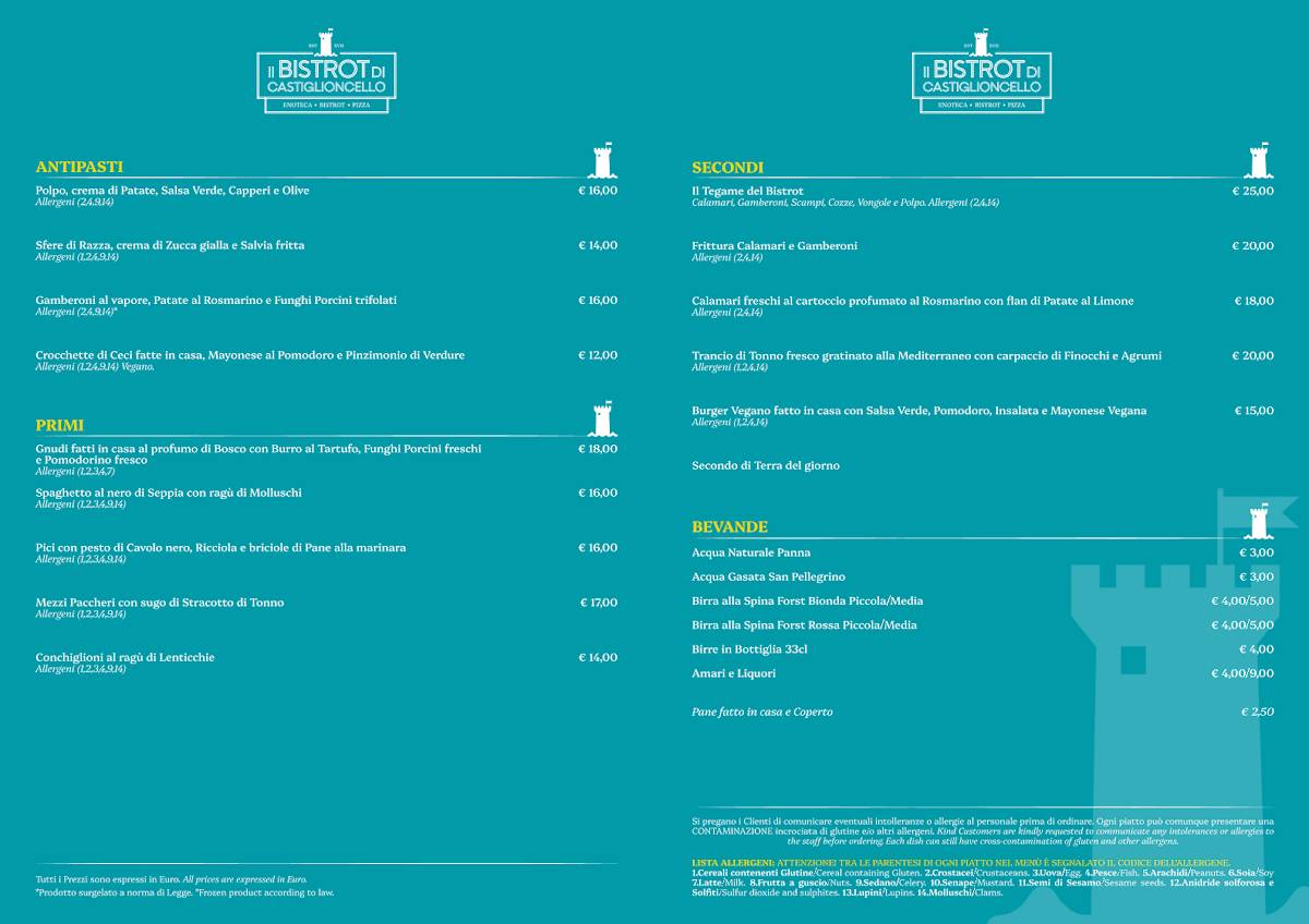 Menu di il Bistrot di Castiglioncello 