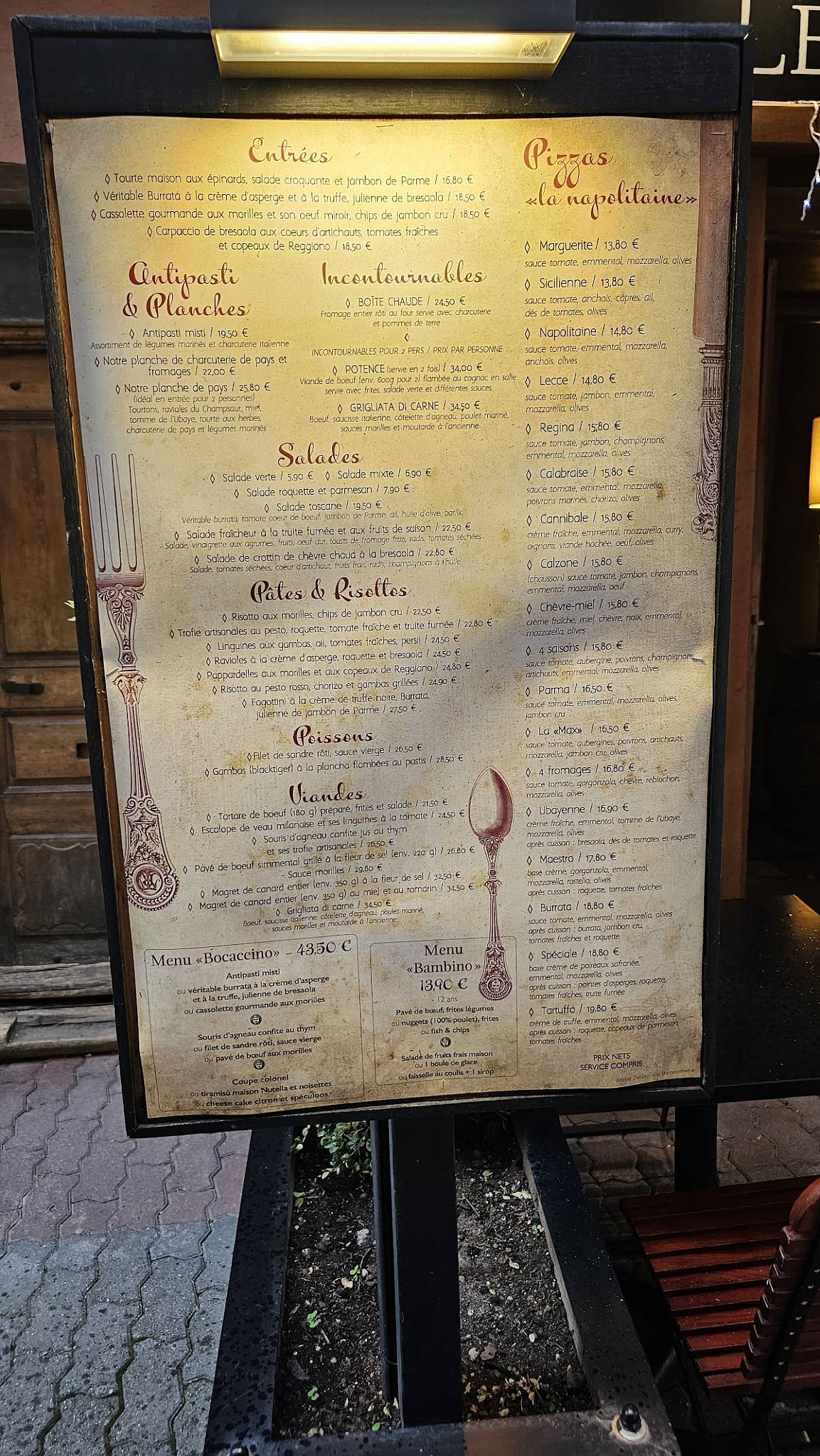 Menu de Restaurant le Bocaccino