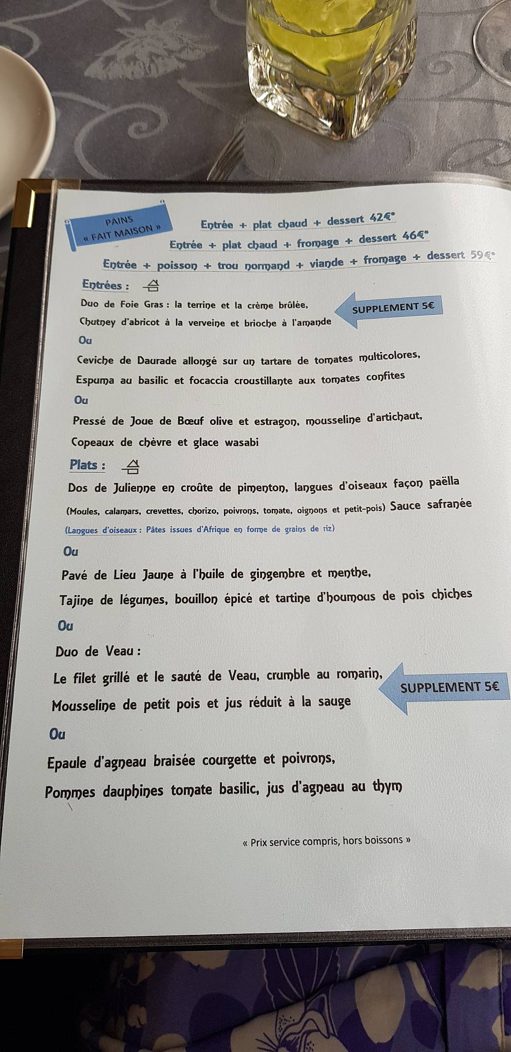 Menu de Restaurant Les Cèdres Bleus