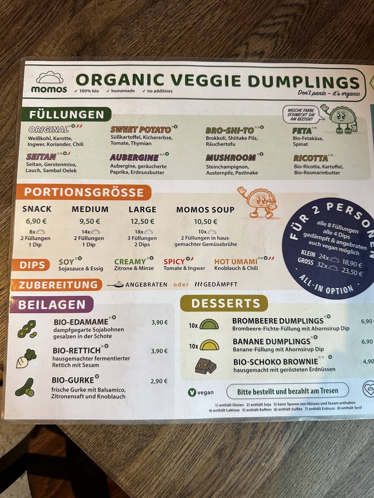 Menu de momos - organic dumplings
