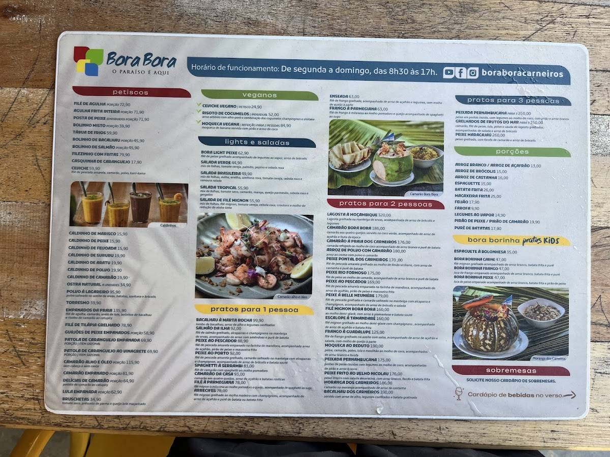 Restaurante Bora Bora Carneiros cardápio