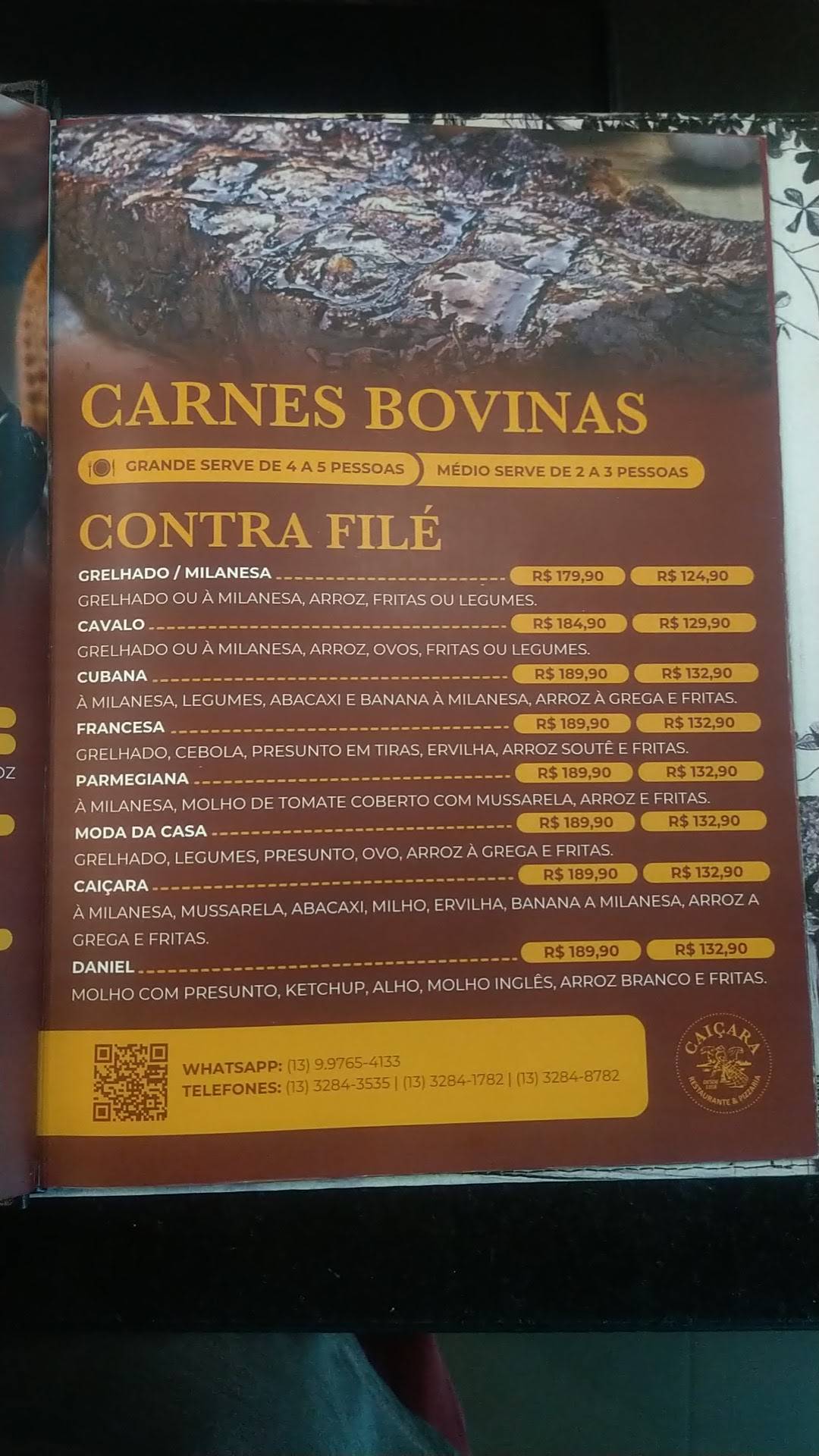Restaurante e Pizzaria Caiçara cardápio