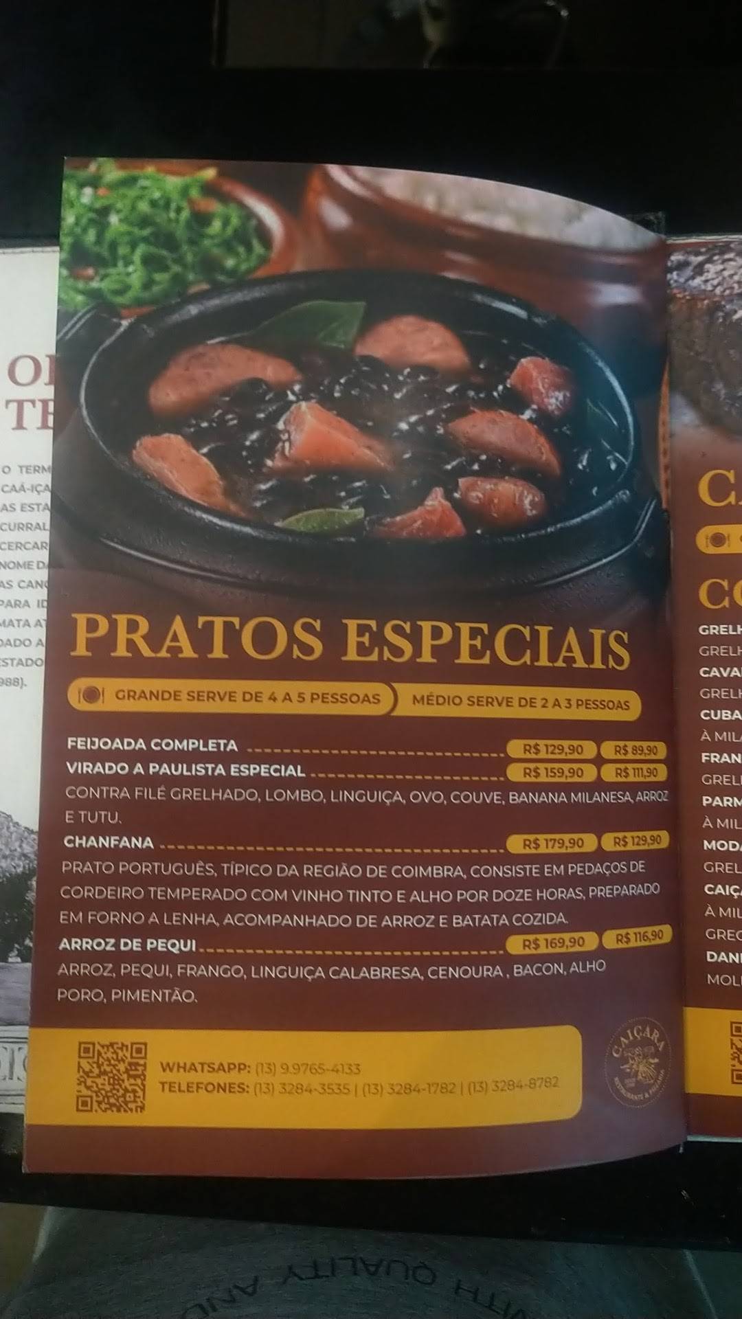 Restaurante e Pizzaria Caiçara cardápio
