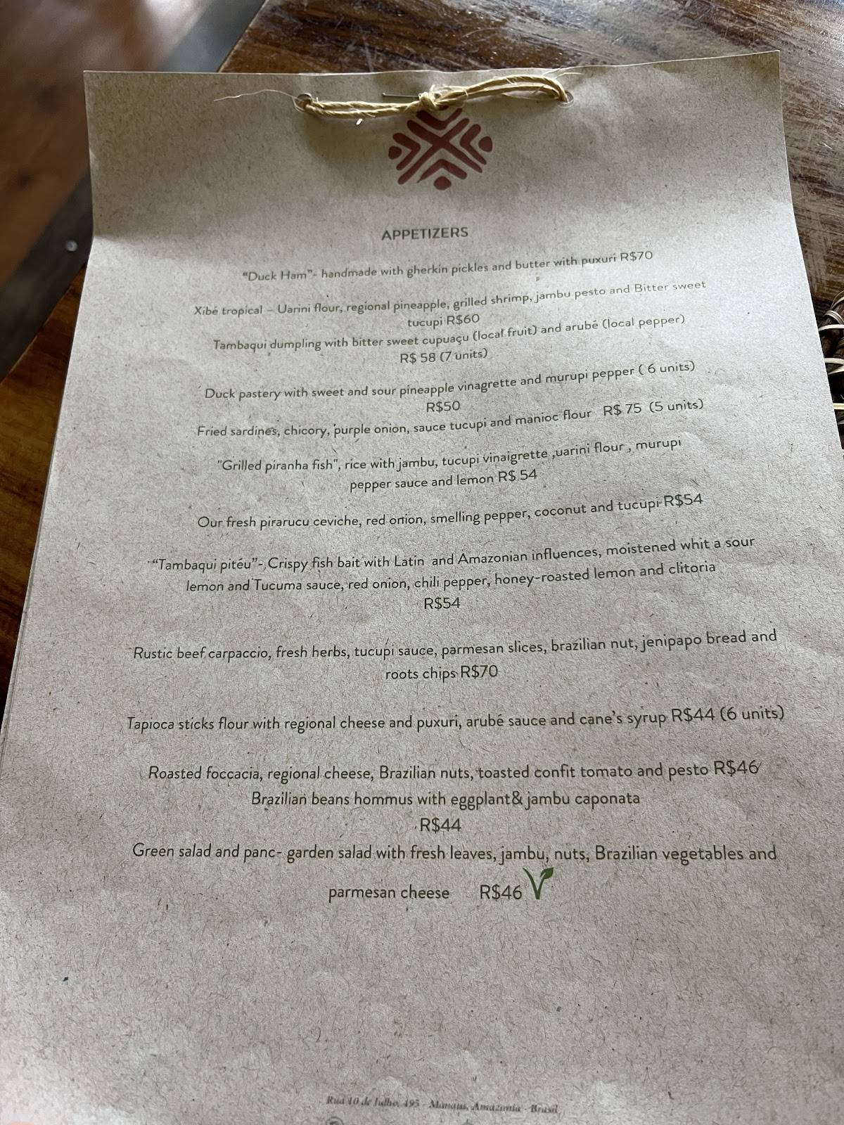 Restaurante Caxiri Manaus cardápio