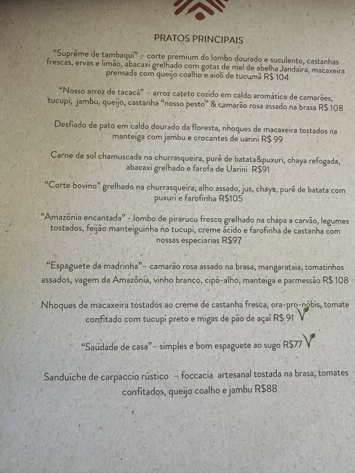 Restaurante Caxiri Manaus cardápio
