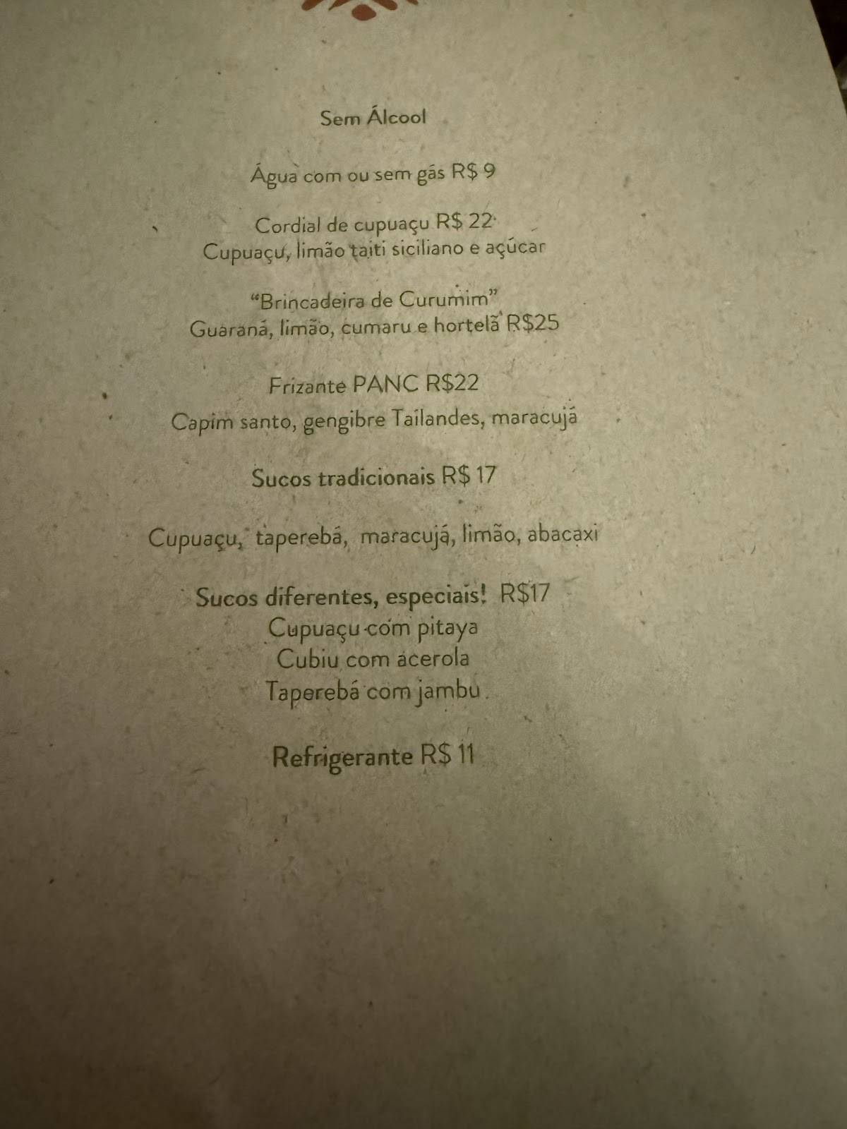 Restaurante Caxiri Manaus cardápio
