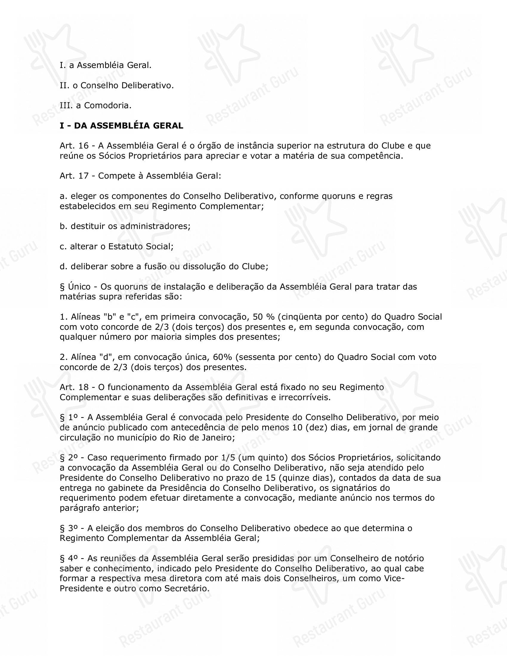 菜单 para Restaurante Convés em Rio de Janeiro