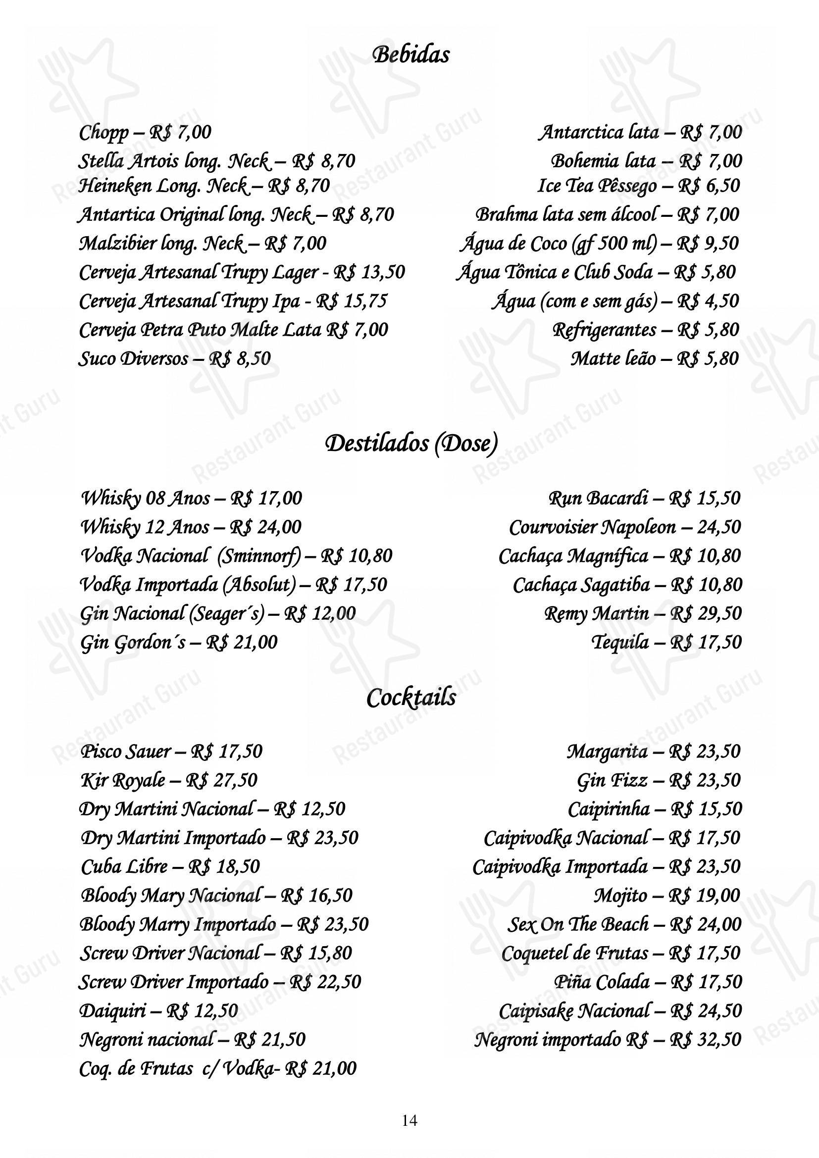 Restaurante Convés em Rio de Janeiro - Menu