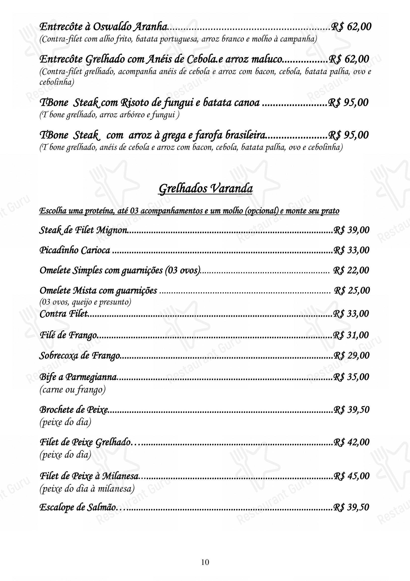Menu para Restaurante Convés restaurante