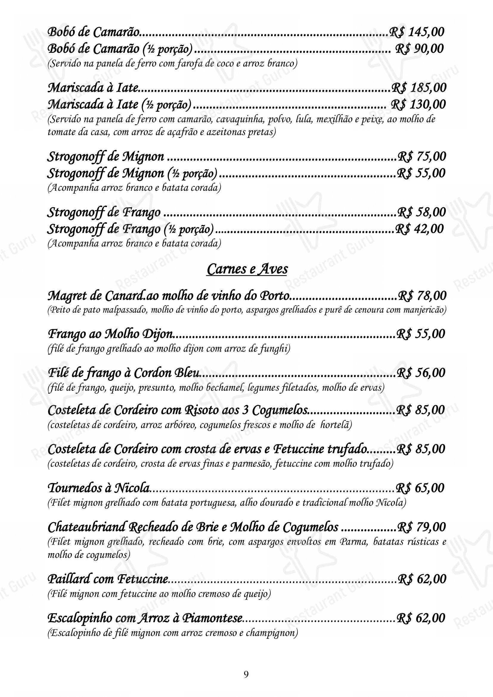 Основное меню para Restaurante Convés restaurante