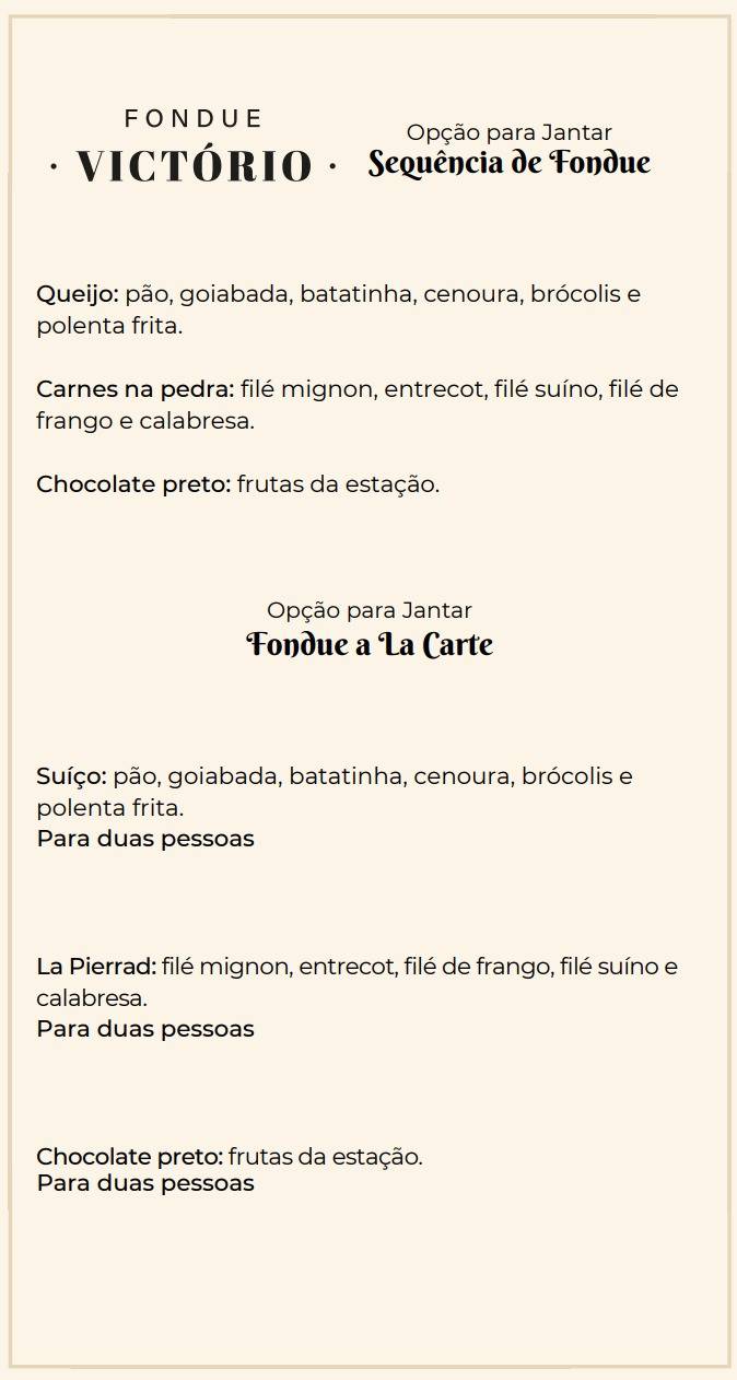 Restaurante Fondue Victório cardápio