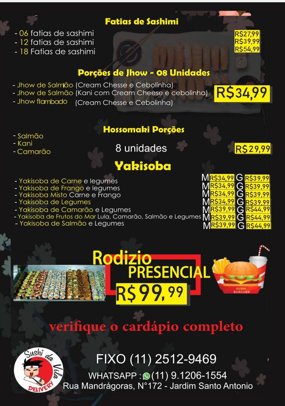 Sushi da Vila Curuçá cardápio
