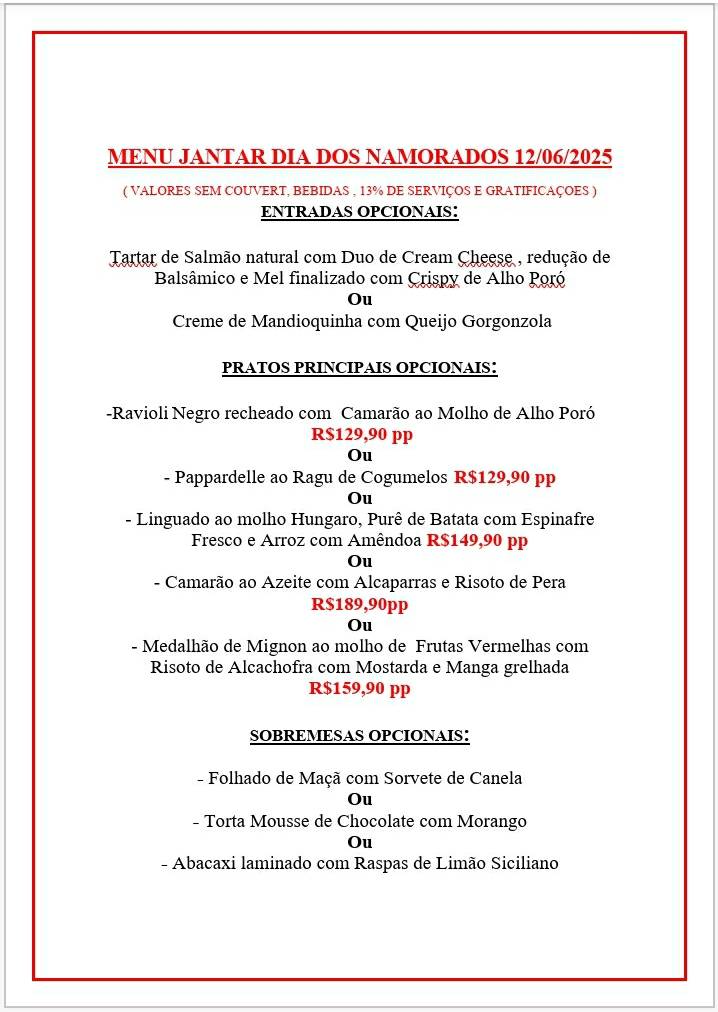 Restaurante Lilló cardápio