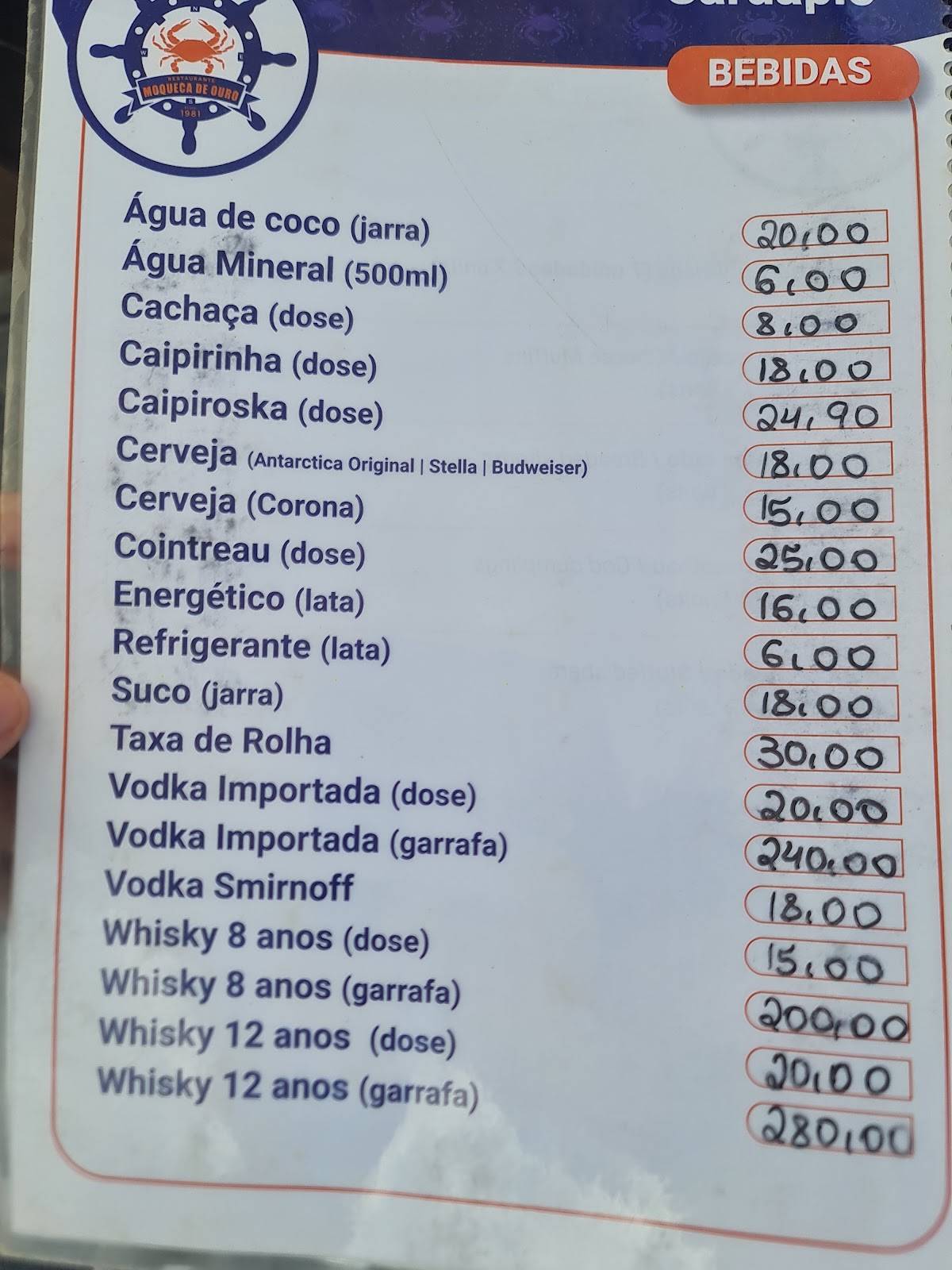 Restaurante Moqueca de Ouro cardápio