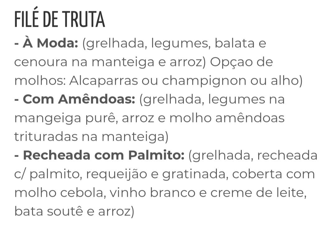 Restaurante Morro do Ronque cardápio