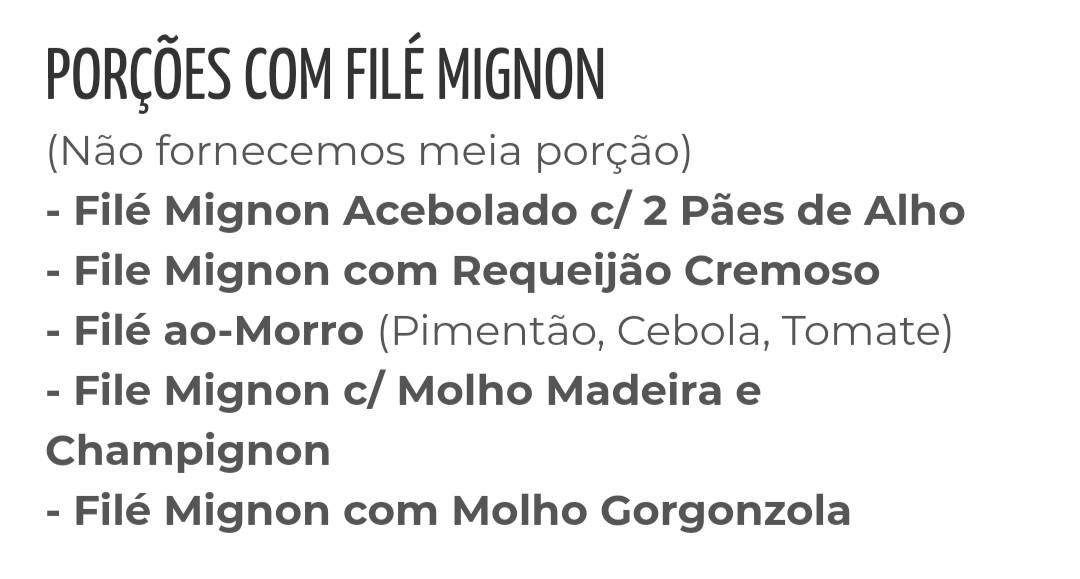 Restaurante Morro do Ronque cardápio