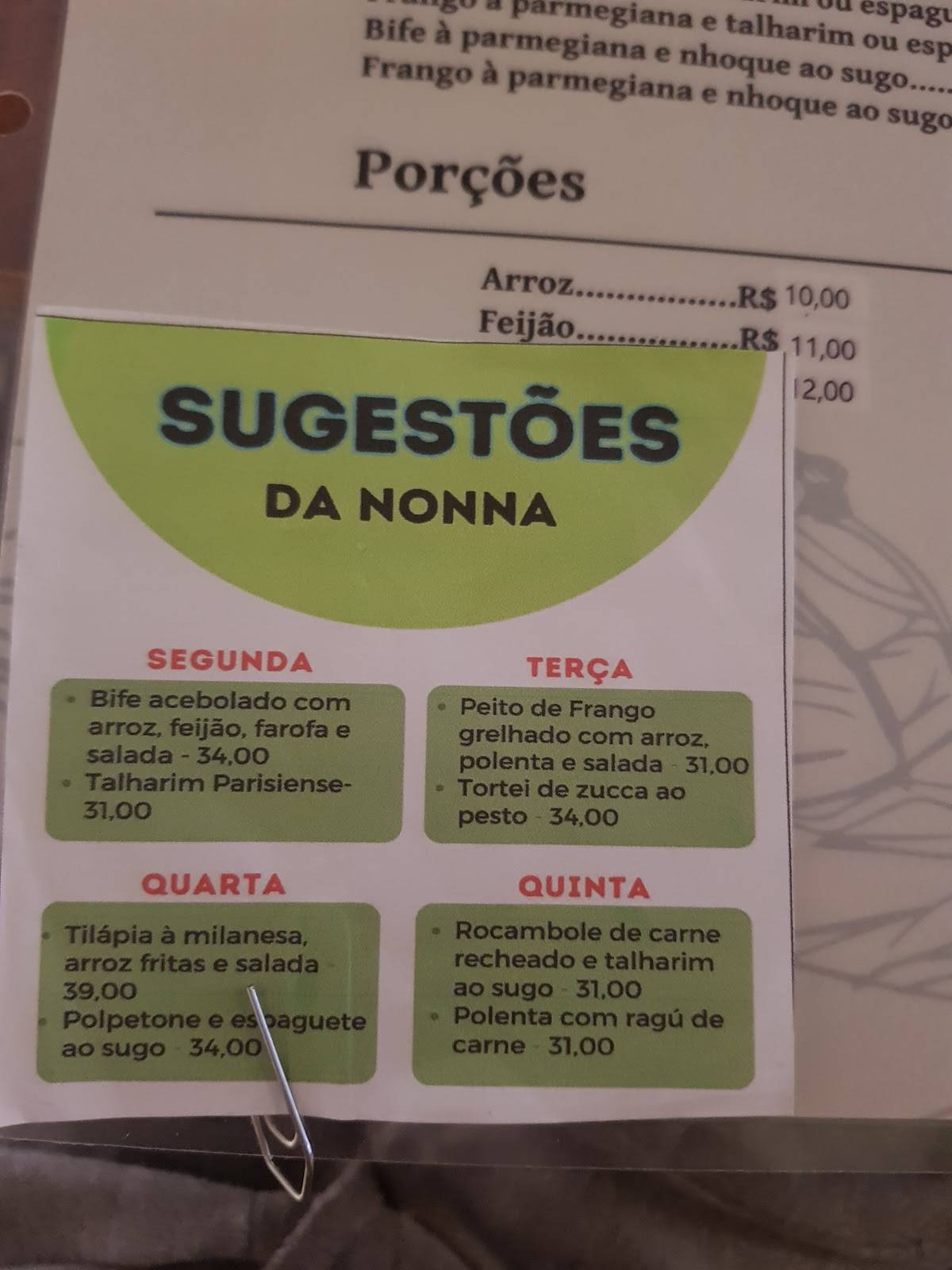 Restaurante Nonna Giovanna cardápio