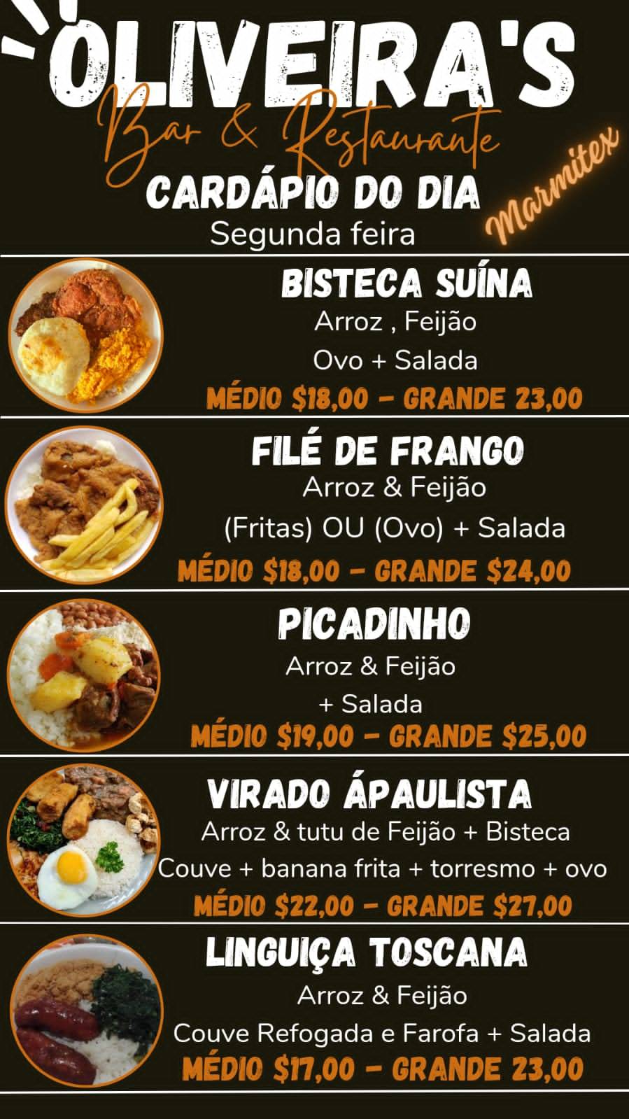 OLIVEIRAS BAR & RESTAURANTE em Vila Guarani cardápio