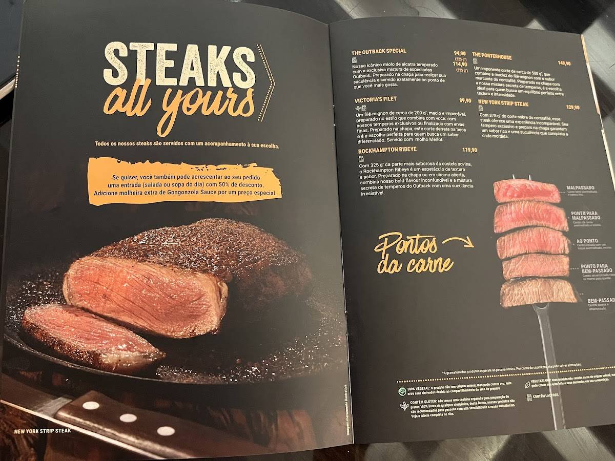 Outback Steakhouse - Salvador Shopping cardápio