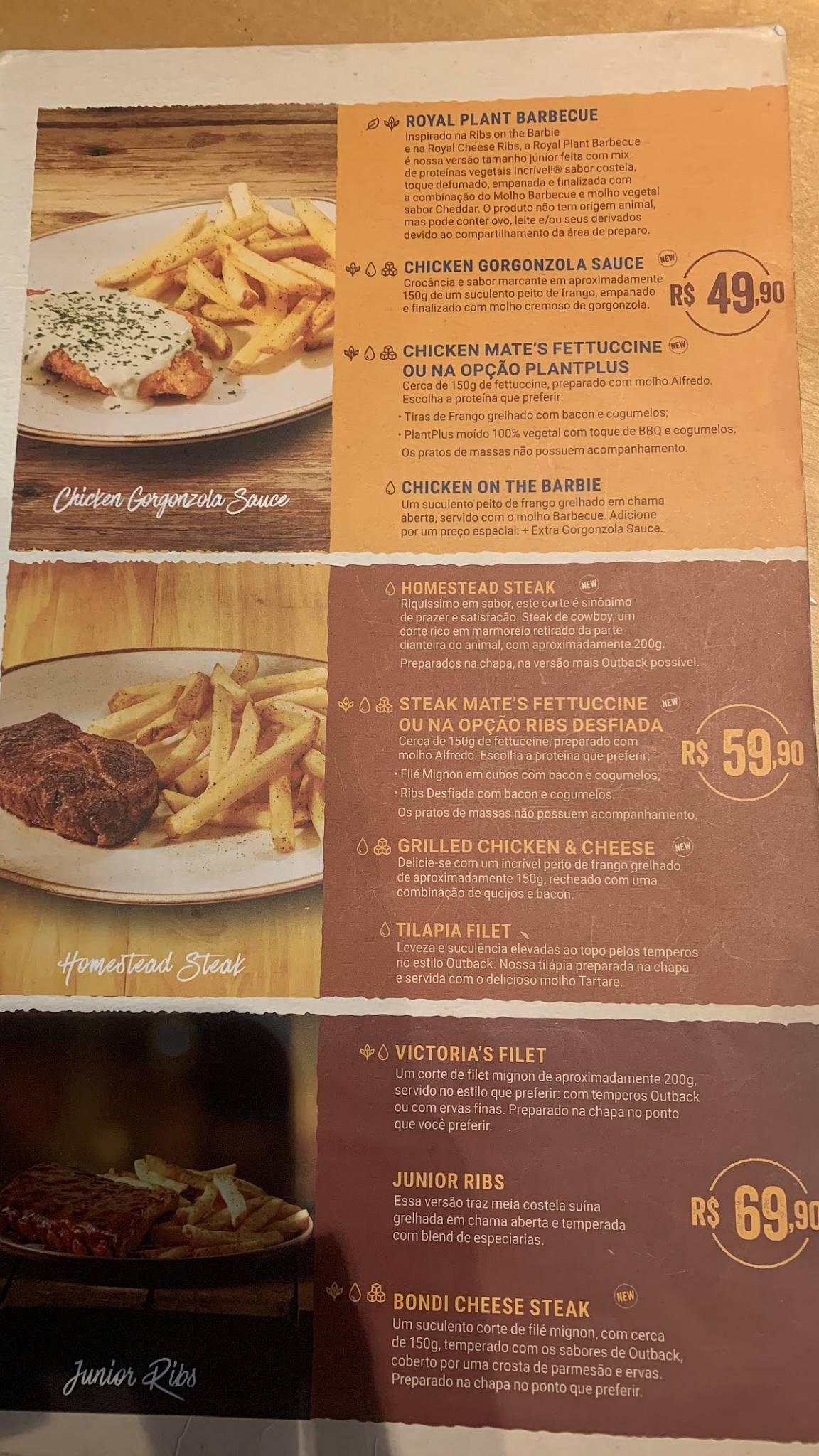 Outback Steakhouse cardápio