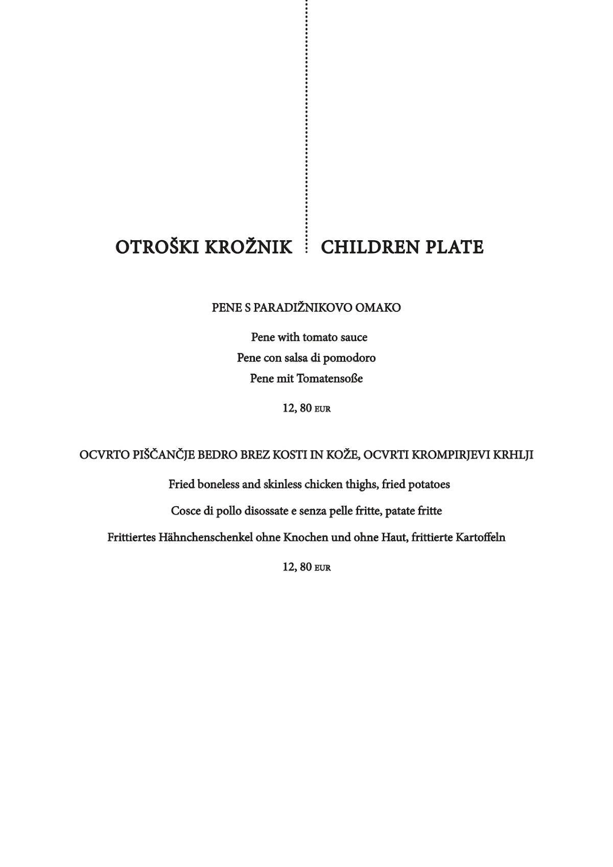 Menu di Restavracija Letni vrt 
