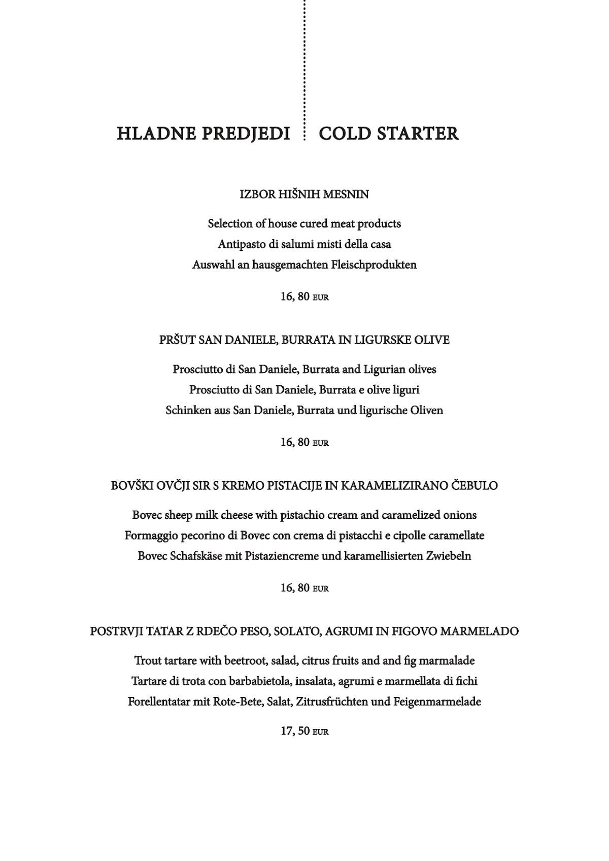 Menu di Restavracija Letni vrt 