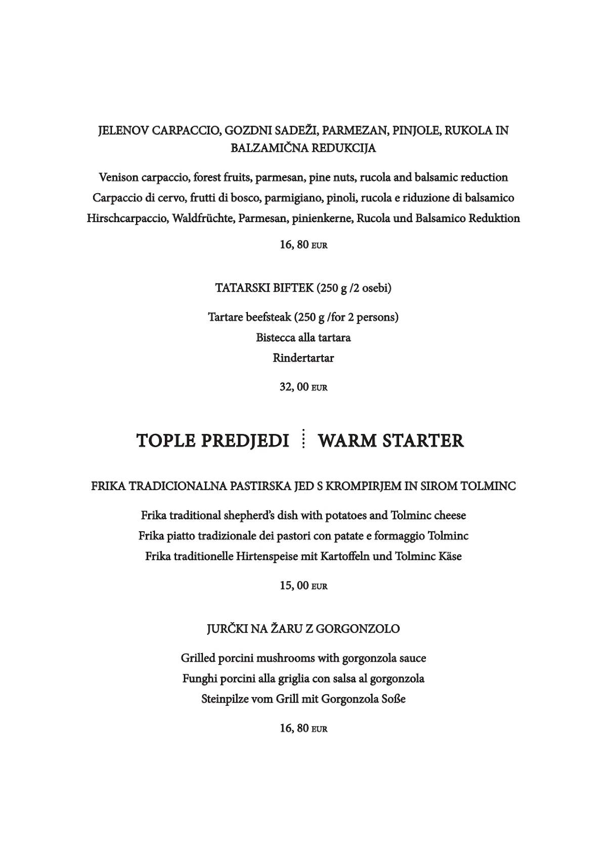 Menu di Restavracija Letni vrt 