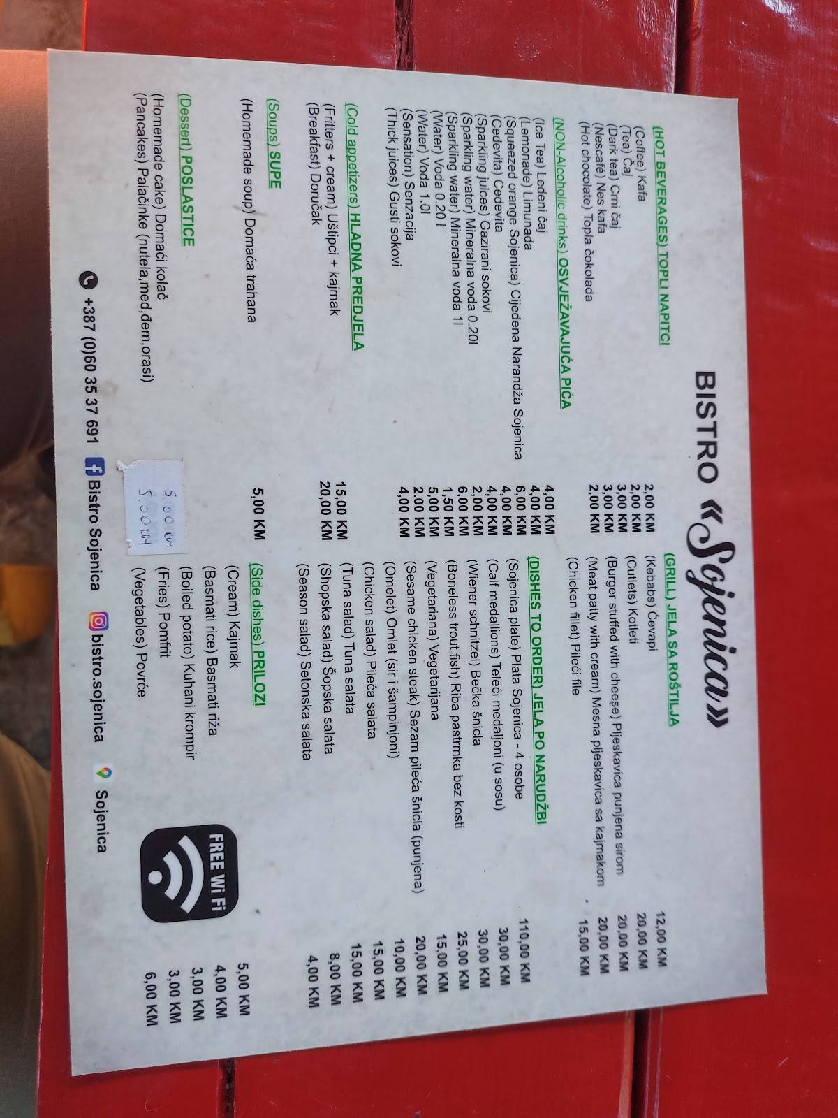 Menu de Restoran Sojenica