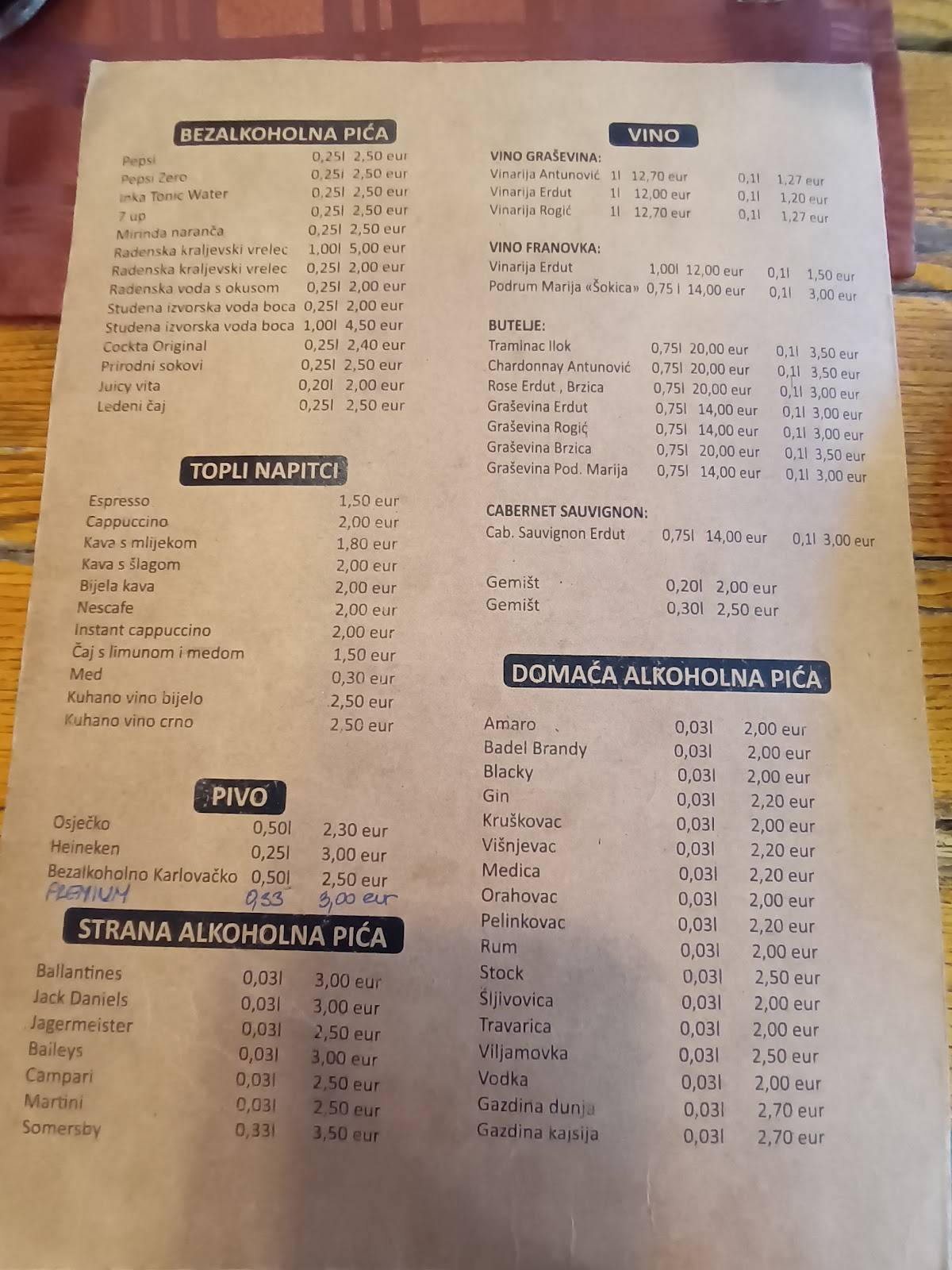 Menu di Restoran Stari mlin 