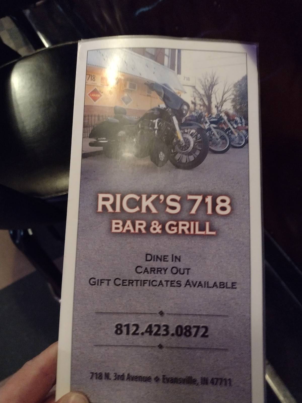 Menu at Rick's 718 Bar & Grill, Evansville