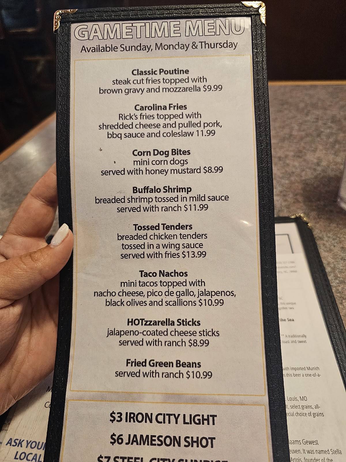 Menu at Rick's Restaurant & Sports Bar, Sneads Ferry