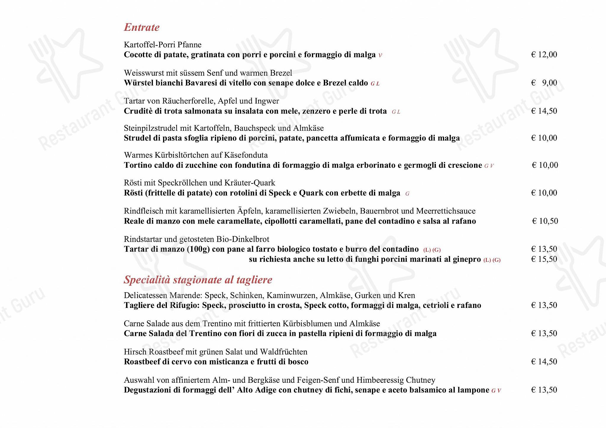 Menu bar per Ristorante Rifugio, Milano in Milano